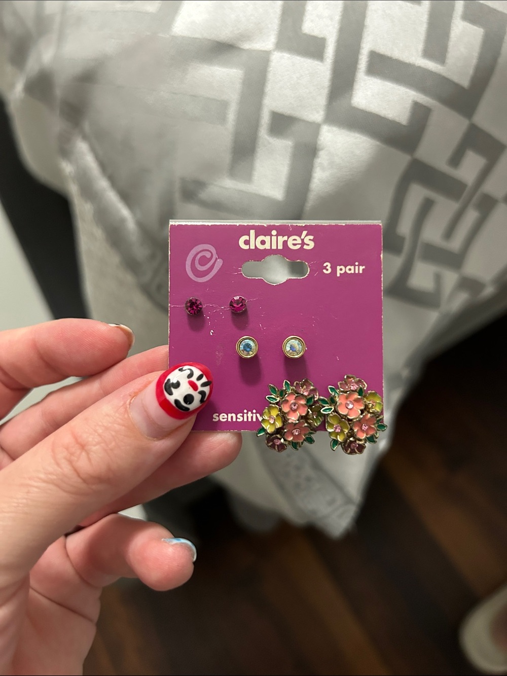 Claire's Pink Floral and Gem Kids Earring Set - 3 in 1